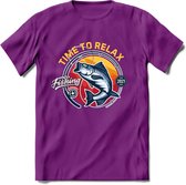 Time To Relax - Vissen T-Shirt | Grappig Verjaardag Vis Hobby Cadeau Shirt | Dames - Heren - Unisex | Tshirt Hengelsport Kleding Kado - Paars - XL