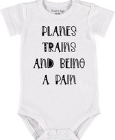 Baby Rompertje met tekst 'Planes, trains and being a pain' | Korte mouw l | wit zwart | maat 62/68 | cadeau | Kraamcadeau | Kraamkado