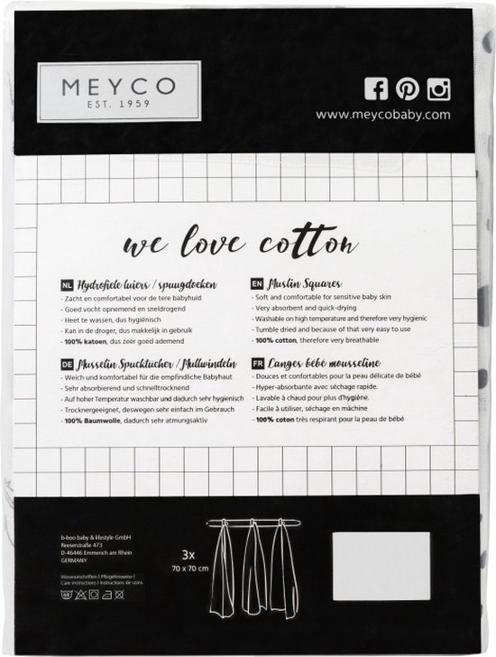 Meyco Feather-Clouds-Dots 3-pack hydrofiele doeken - 70x70 cm - grijs/wit - Meyco