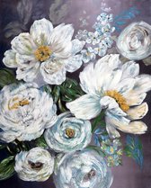 Maison de France - Canvas Olieverf schilderij - witte bloemen - 1 - olieverf - 132 × 165 cm