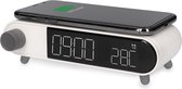 KSIX Retro Wekker met Draadloze Oplader Wit 10 W - Digitale wekker - Draadloos opladen - Luidspreker - Radiowekker