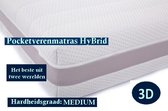 2-Persoons Matras -POCKET HYBRID 7 ZONE 23 CM - 3D - Gemiddeld ligcomfort - 180x200/23