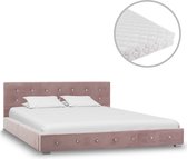 Decoways - Bed met matras fluweel roze 140x200 cm