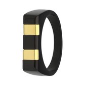 Lucardi Heren Goldplated ring streep zwart - Ring - Cadeau - Staal - Zwart