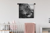 Tapisserie - Tissu mural - Lion - Animaux sauvages - Jungle - Zwart - Wit - 60x60 cm - Tapisserie