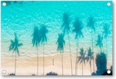 Dronefoto van de weerspiegelingen van de palmbomen in het turquoise water van de zee - Tuinposter 90x60 - Wanddecoratie - Besteposter - Landschap - Natuur