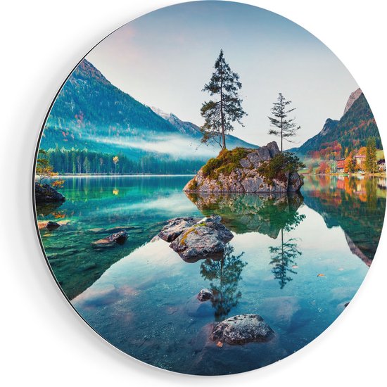 Artaza Dibond Cercle Mural Lac Dans Les Montagnes Pendant L'Automne - Ø 40 cm - Klein - Cercle Mural - Tableau Rond - Pour Intérieur Et Extérieur