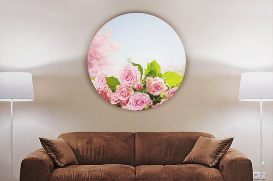 Artaza Dibond Cercle Mural Bouquet Fleurs Roses Roses - Ø 80 cm - Groot - Cercle Mural - Tableau Rond - Pour Intérieur et Extérieur