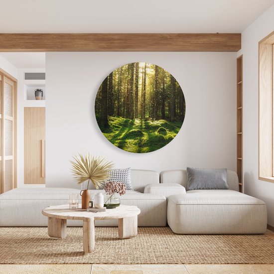 Cercle Mural Artaza Dibond - Forêt avec Mousse Verte au Terre - Ø 80 cm - Groot - Cercle Mural - Tableau Rond - Pour Intérieur et Extérieur