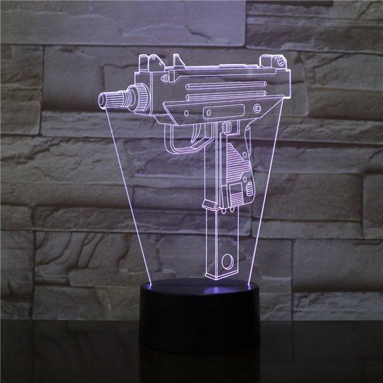3D Led Lamp Met Gravering - RGB 7 Kleuren - Machine Geweer