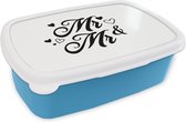 Broodtrommel Blauw - Lunchbox - Brooddoos - 'Mr & Mr' - Trouwen - Quotes - Spreuken - 18x12x6 cm - Kinderen - Jongen