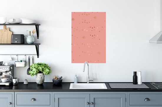 Motif Luxe de points dorés et de roses sur fond rose 60x90 cm