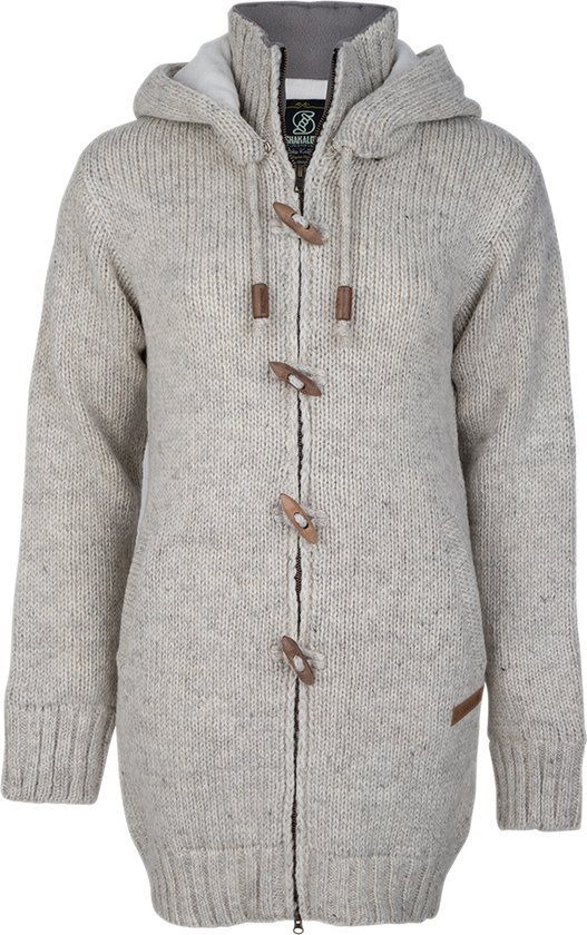 Gebreid Wollen Dames Vest van Schapenwol met Polyester Fleece voering en afneembare capuchon - SHAKALOHA - W Woodcord DLX Beige M