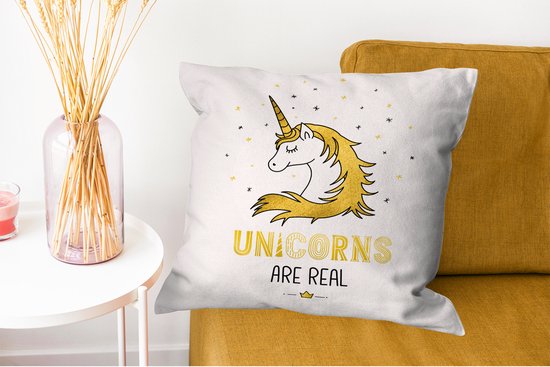 Sierkussen décoratif Illustration pour enfants Unicorn pour l'intérieur - Citation de licorne illustration pour enfants - 50x50 cm - Coussin intérieur carré en coton