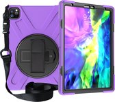 Apple iPad Pro 11 (2018) Hoes - Mobigear - Shockproof Strap Serie - Hard Kunststof Backcover - Zwart /  Paars - Hoes Geschikt Voor Apple iPad Pro 11 (2018)