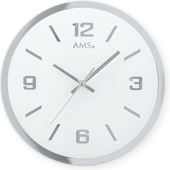 AMS - Klok - Rond - Glas - Ø27 cm - Wit