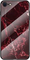 Apple iPhone 7 Hoesje - Mobigear - Marble Serie - Gehard Glas Backcover - Rood - Hoesje Geschikt Voor Apple iPhone 7