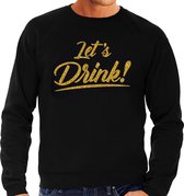 Lets drink sweater zwart met gouden glitter tekst heren - Oud en Nieuw / Glitter en Glamour goud party kleding trui L