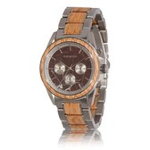 HOT&TOT | Royal Oak - Houten horloge heren - 42 mm - Chronograaf - Saffierglas - RVS - Eikenhout - Rood marmer - Zilver
