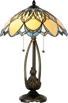 LumiLamp Tiffany Tafellamp Ø 40*60 cm E27/max 2*60W Blauw, Beige Glas in lood Driehoek Tiffany Bureaulamp Tiffany Lampen