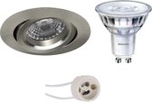 LED Spot Set - Pragmi Aerony Pro - GU10 Fitting - Inbouw Rond - Mat Nikkel - Kantelbaar - Ø82mm - Philips - SceneSwitch 827 36D - 1.5W-5W - Warm Wit 2200K-2700K - Dimbaar - BES LED