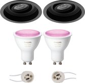 Proma Domy Pro - Inbouw Rond - Mat Zwart - Verdiept - Kantelbaar - Ø105mm - Philips Hue - LED Spot Set GU10 - White and Color Ambiance - Bluetooth