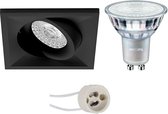 LED Spot Set - Prima Qiundo Pro - GU10 Fitting - Inbouw Vierkant - Mat Zwart - Kantelbaar - 80mm - Philips - MASTER 927 36D VLE - 4.9W - Warm Wit 2200K-2700K - DimTone Dimbaar