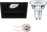 LED Spot Set - Primux Domy Pro - GU10 Fitting - Inbouw Vierkant - Mat Zwart - Verdiept - Kantelbaar - 105mm - Philips - CorePro 830 36D - 4W - Warm Wit 3000K - Dimbaar