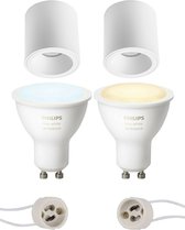 Pragmi Cliron Pro - Opbouw Rond - Mat Wit - Verdiept - Ø90mm - Philips Hue - Opbouwspot Set GU10 - White Ambiance - Bluetooth