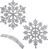 Kerstversieringsset sneeuwvlokken (36 stuks) - kerstboomversiering set om op te hangen met zilveren snoer - glitter sneeuwvlokken hanger zilver - kerstboom, boomversiering, kerstversiering - 