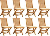 Decoways - Tuinstoelen 8 st met crèmekleurige kussens massief teakhout