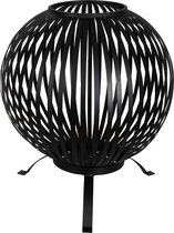 Decoways - Esschert Design Vuurkorf balvormig strepen koolstofstaal zwart FF400