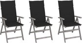 Decoways - Tuinstoelen 3 stuks verstelbaar met kussens massief acaciahout