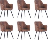 Decoways - Eetkamerstoelen 6 st kunstsuède bruin