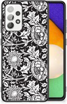 Mobiel TPU Hard Case Geschikt voor Samsung Galaxy A52 | A52s (5G/4G) Telefoon Hoesje met Zwarte rand Zwart Bloemen