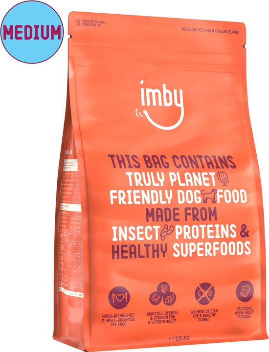 Imby Hondenvoer Medium 1.5kg - Voor middelgrote honden - o.b.v. insecten - Hypoallergeen en CO2-neutraal – Ovengebakken brokjes