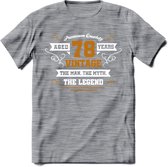 78 Jaar Legend T-Shirt | Goud - Wit | Grappig Verjaardag en Feest Cadeau Shirt | Dames - Heren - Unisex | Tshirt Kleding Kado | - Donker Grijs - Gemaleerd - L