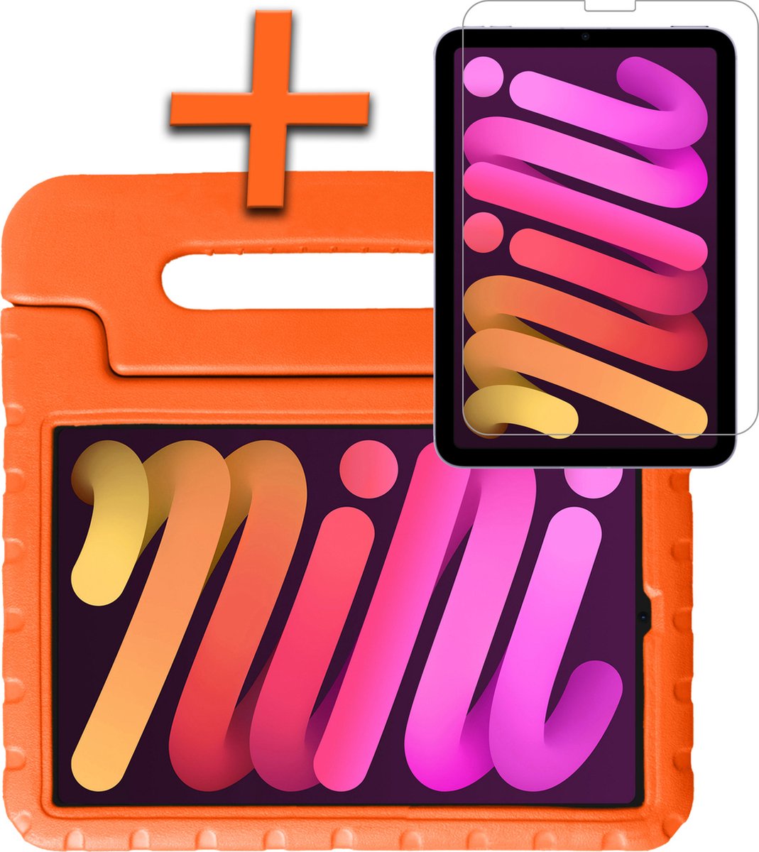 Hoes Geschikt voor iPad Mini 6 Hoes Bumper Kindvriendelijk Kids Case Met Screenprotector - Hoesje Geschikt voor iPad Mini 6 Hoesje Shockproof Cover Hoes - Oranje