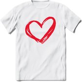 Valentijn Hart T-Shirt | Grappig Valentijnsdag Cadeautje voor Hem en Haar | Dames - Heren - Unisex | Kleding Cadeau | - Wit - M