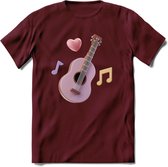 Valentijn muziek T-Shirt | Grappig gitaar Valentijnsdag Cadeautje voor Hem en Haar | Dames - Heren - Unisex | Kleding Cadeau | - Burgundy - L