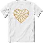 Valentijn Goud Hart T-Shirt | Grappig Valentijnsdag Cadeautje voor Hem en Haar | Dames - Heren - Unisex | Kleding Cadeau | - Wit - S