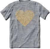 Valentijn Goud Hart T-Shirt | Grappig Valentijnsdag Cadeautje voor Hem en Haar | Dames - Heren - Unisex | Kleding Cadeau | - Donker Grijs - Gemaleerd - S