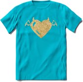 Valentijn Goud Hart T-Shirt | Grappig Valentijnsdag Cadeautje voor Hem en Haar | Dames - Heren - Unisex | Kleding Cadeau | - Blauw - XXL