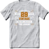 29 Jaar Legend T-Shirt | Goud - Wit | Grappig Verjaardag en Feest Cadeau Shirt | Dames - Heren - Unisex | Tshirt Kleding Kado | - Licht Grijs - Gemaleerd - S
