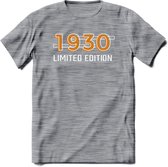 1930 Limited Edition T-Shirt | Goud - Zilver | Grappig Verjaardag en Feest Cadeau Shirt | Dames - Heren - Unisex | Tshirt Kleding Kado | - Donker Grijs - Gemaleerd - S