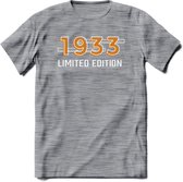 1933 Limited Edition T-Shirt | Goud - Zilver | Grappig Verjaardag en Feest Cadeau Shirt | Dames - Heren - Unisex | Tshirt Kleding Kado | - Donker Grijs - Gemaleerd - M