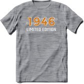 1946 Limited Edition T-Shirt | Goud - Zilver | Grappig Verjaardag en Feest Cadeau Shirt | Dames - Heren - Unisex | Tshirt Kleding Kado | - Donker Grijs - Gemaleerd - M