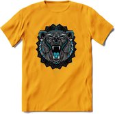 Beer - Dieren Mandala T-Shirt | Lichtblauw | Grappig Verjaardag Zentangle Dierenkop Cadeau Shirt | Dames - Heren - Unisex | Wildlife Tshirt Kleding Kado | - Geel - L