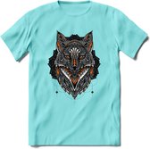 Vos - Dieren Mandala T-Shirt | Oranje | Grappig Verjaardag Zentangle Dierenkop Cadeau Shirt | Dames - Heren - Unisex | Wildlife Tshirt Kleding Kado | - Licht Blauw - M