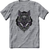 Vos - Dieren Mandala T-Shirt | Paars | Grappig Verjaardag Zentangle Dierenkop Cadeau Shirt | Dames - Heren - Unisex | Wildlife Tshirt Kleding Kado | - Donker Grijs - Gemaleerd - M